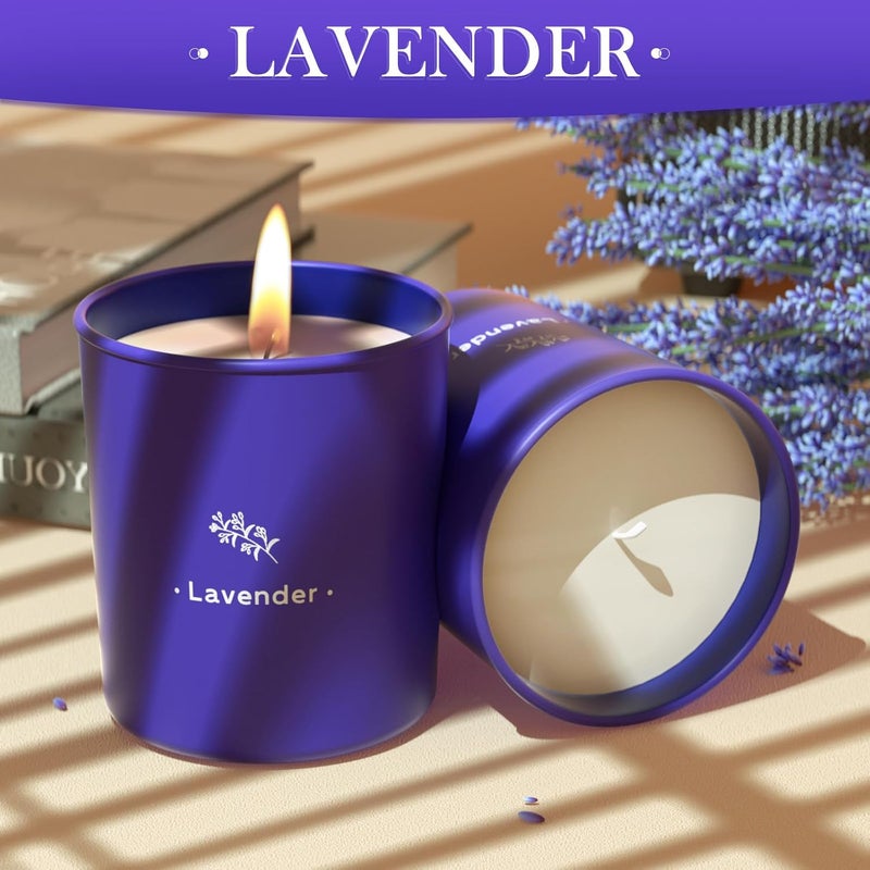 TranquilBliss Lavender Candles for Home Scented, 8 oz Scented Candles Present, Purple Jar Wax, Made with Soy for Women, 45 Hour Long-Lasting Burn for Girl Women Birthday Present Giving - 2 Pack - Image 2